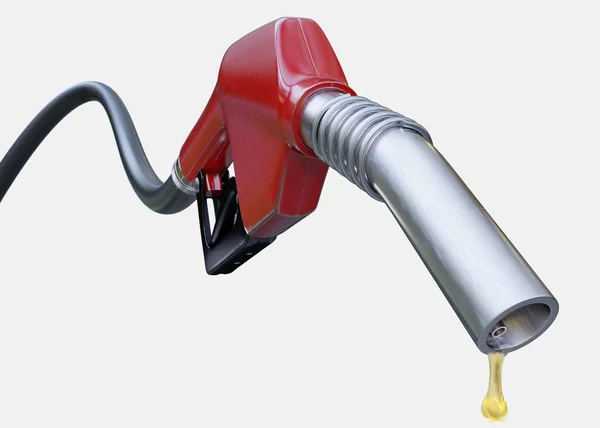 Bocal de combustível com gota, vista de perto no branco com caminho de recorte — Fotografia de Stock
