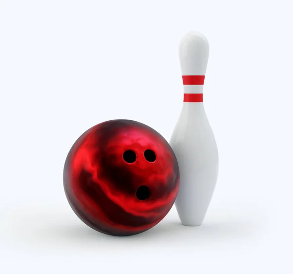 Bowling Pin with red ball isolated on white. Clipping path. Rend — ストック写真