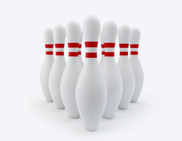 Épingles de bowling isolées sur blanc. Couper le chemin. Rendre l'illusion 3d — Photo