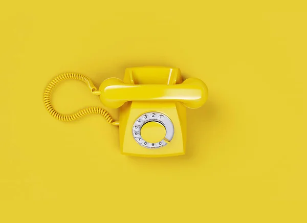 Vintage Żółty Telefon Żółtym Tle Renderowanie Ilustracji — Zdjęcie stockowe