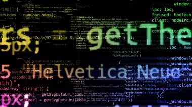 sanal alanda olan 3d işleme soyut kod blokları. Kamera bünyesinde bilgisayar kodu