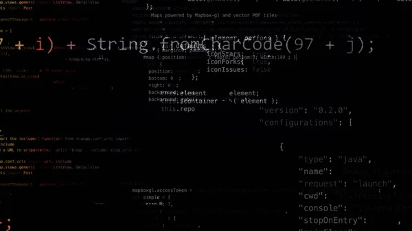 Rendering Αφηρημένη Μπλοκ Κώδικα Που Είναι Στον Εικονικό Χώρο Κάμερα — Φωτογραφία Αρχείου