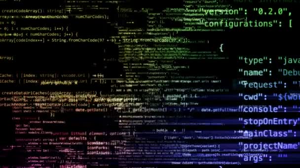 Blokken Van Abstracte Programmacode Zijn Geschreven Verplaatst Virtuele Ruimte Camera — Stockvideo