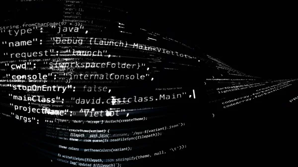 仮想空間における レンダリング抽象コード テープの形でコンピューター コードが曲がっています — ストック写真