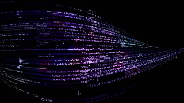 Rendering Absztrakt Kód Virtuális Térben Programkód Hajlított Szalag Formájában — Stock Fotó