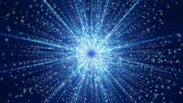 中心に集まって粒子と抽象的な空間 光の粒子 明るく 不思議なトンネル ループ — ストック動画