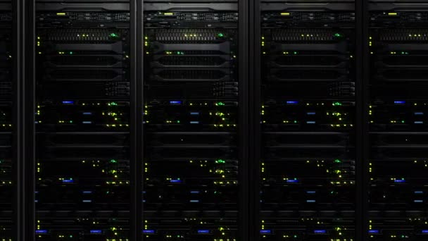 Rendering Server Dati Lavoro Moderni Scuri Con Luci Led Lampeggianti — Video Stock