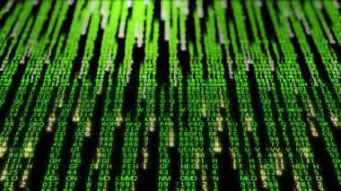 Soyut programın matris kod bloklarını yazılı ve sanal alana taşındı. Siyah bir arka plan üzerinde kod. İlmekledi 