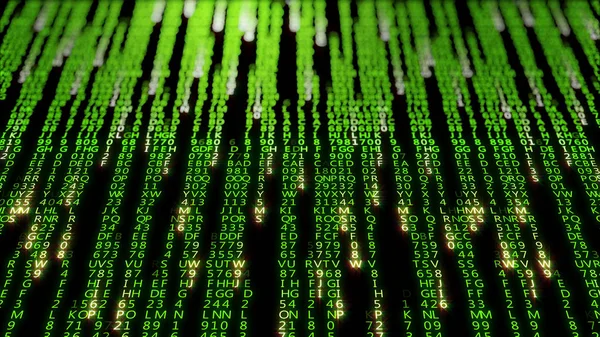 Rendering Abstrakter Matrix Codeblöcke Virtuellen Raum Code Auf Schwarzem Hintergrund — Stockfoto