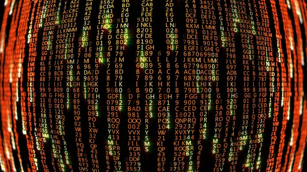 Rendering Abstrakter Matrix Codeblöcke Virtuellen Raum Code Auf Schwarzem Hintergrund — Stockfoto