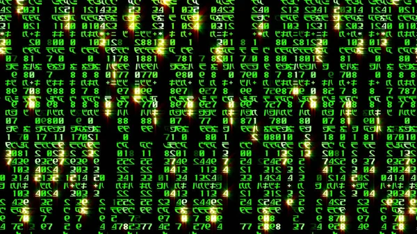 3d rendering abstract blocks of matrix code located in the virtual space. Code on a black background
