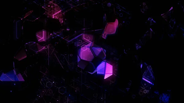 Weergave Van Abstracte Geometrische Achtergrond Kleurrijke Lichtgevende Geometrische Vormen Vormen — Stockfoto