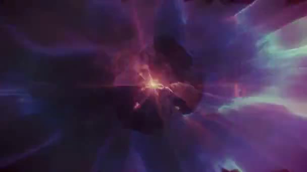 Voando Para Outra Dimensão Através Wormhole Tempo Espaço Túnel Brilhante — Vídeo de Stock