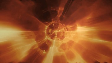 Uzay uçuşunun zaman ve uzayda bir solucan deliğinden başka bir boyuta 3boyutlu olarak işlenmesi. Parlak, yüksek enerjili ve yüksek teknolojili bir tünel. Plazmanın parçacık hızlandırıcılara hareketi