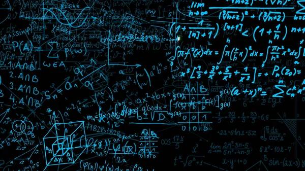 Rendering Absztrakt Blokkok Matematikai Képletek Amelyek Virtuális Térben Kamera Belsejében — Stock Fotó