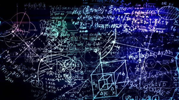 Rendering Abstracte Blokken Van Wiskundige Formules Die Virtuele Ruimte Camera — Stockfoto