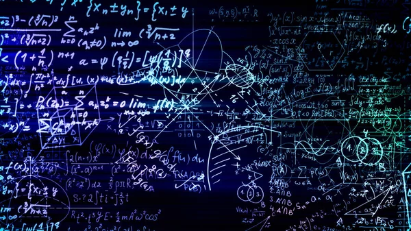 3D rendering abstract blocks of mathematical formulas that are in the virtual space. Camera inside the mathematical formulas