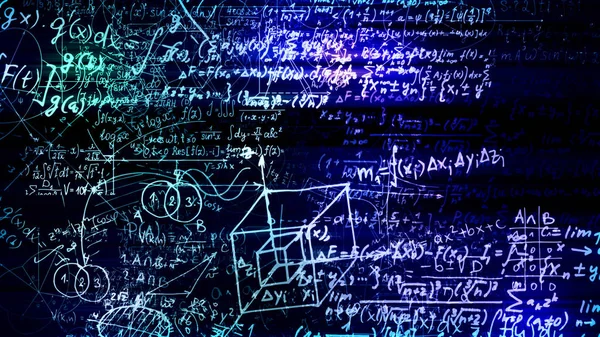 3D rendering abstract blocks of mathematical formulas that are in the virtual space. Camera inside the mathematical formulas