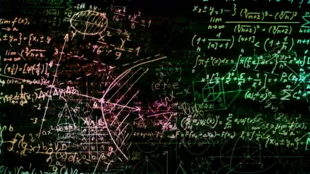Los Bloques Fórmulas Matemáticas Abstractas Escriben Mueven Espacio Virtual Cámara — Vídeos de Stock