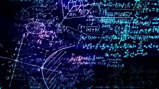 Los Bloques Fórmulas Matemáticas Abstractas Escriben Mueven Espacio Virtual Cámara — Vídeos de Stock