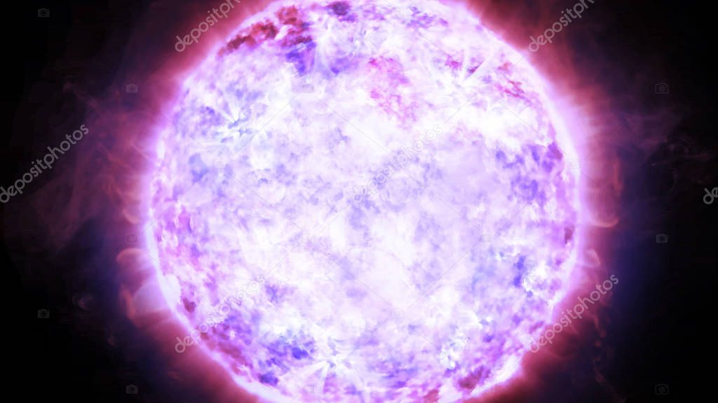 3D rendering of the evolution of stars. The surface of a massive neutron star with large-scale atmospheric disturbances and plasma outbursts