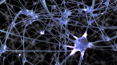nöron hücreleri ve insan beyninin içindeki bilgileri iletim sırasında hangi elektrik darbeleri ve deşarj geçmek sinapslarda ağının 3D render