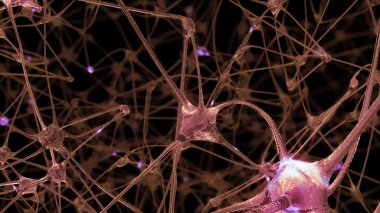 nöron hücreleri ve insan beyninin içindeki bilgileri iletim sırasında hangi elektrik darbeleri ve deşarj geçmek sinapslarda ağının 3D render