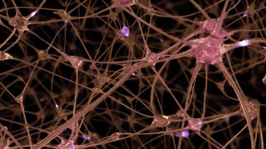 nöron hücreleri ve insan beyninin içindeki bilgileri iletim sırasında hangi elektrik darbeleri ve deşarj geçmek sinapslarda ağının 3D render