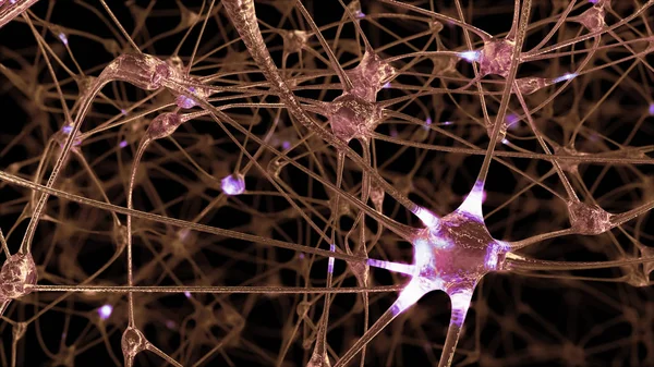 Rendering Network Neuron Cells Synapses Which Electrical Impulses Discharges Pass — Stock Photo, Image