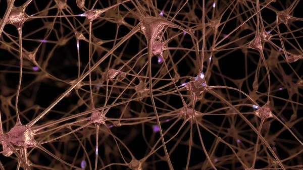 3D rendering of a network of neuron cells and synapses through which electrical impulses and discharges pass during the transmission of information inside the human brain