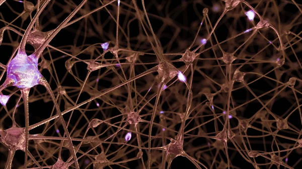 Rendering Network Neuron Cells Synapses Which Electrical Impulses Discharges Pass — Stock Photo, Image