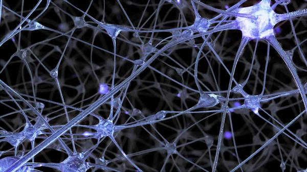 Rendering Ett Nätverk Celler Neuron Och Synapser Som Elektriska Impulser — Stockfoto