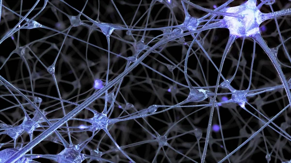 Weergave Van Een Netwerk Van Neuron Cellen Synapsen Waar Elektrische — Stockfoto