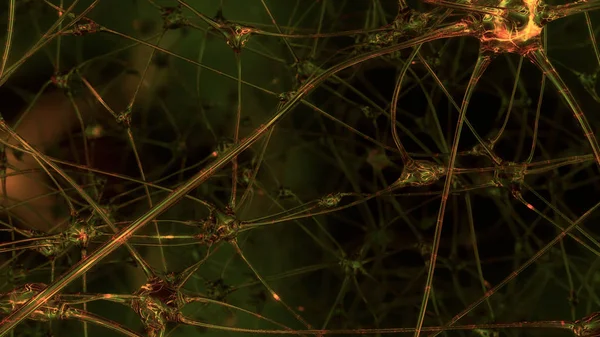 3D rendering of artificial intelligence. Networks of artificial nerve cells and synapses in the brain of a robot through which electrical impulses and discharges pass. Synaptic network of neurons of the artificial intelligence of the future in the pr