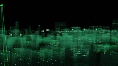 Fütüristik bir şehir veri ile oluşan teknolojik dijital arka plan. ilmekledi