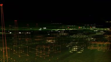 Fütüristik bir şehir veri ile oluşan teknolojik dijital arka plan. ilmekledi