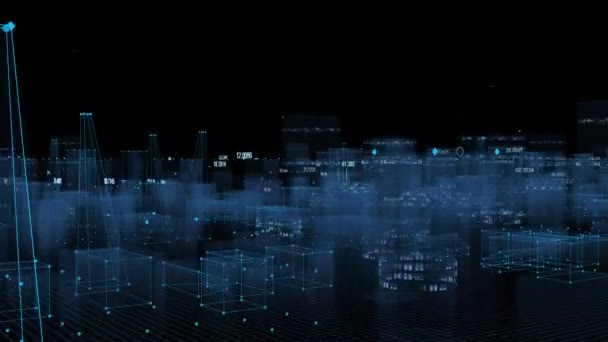 Fond numérique technologique composé d'une ville futuriste avec des données. bouclée 