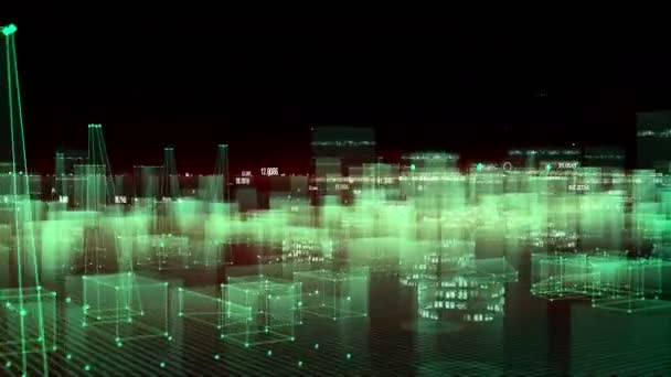 Технологічний Цифровий Фон Складається Футуристичного Міста Даними Петля — стокове відео