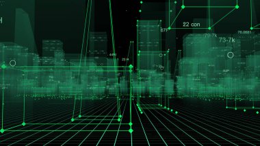 3D render soyut teknolojik dijital şehir siber veri, bilgi alan bilgi depolama