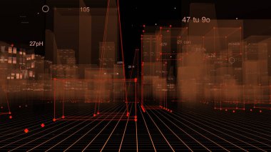 3D render soyut teknolojik dijital şehir siber veri, bilgi alan bilgi depolama