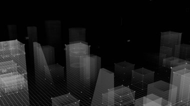 3D render soyut teknolojik dijital şehir siber veri, bilgi alan bilgi depolama