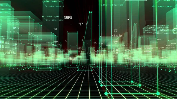 Rendu Abstrait Ville Numérique Technologique Partir Données Dans Cyberespace Stockage — Photo
