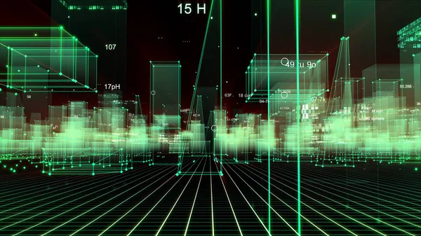 Rendering Abstrakter Technologischer Digitaler Städte Aus Daten Cyberspace Informationsspeicherung Informationsraum — Stockfoto