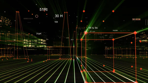 Renderowania Streszczenie Technologicznego Cyfrowej Miasto Danych Cyberprzestrzeni Przechowywania Informacji Miejsce — Zdjęcie stockowe