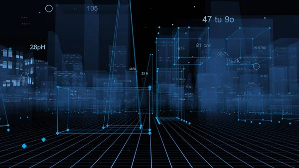 Renderowania Streszczenie Technologicznego Cyfrowej Miasto Danych Cyberprzestrzeni Przechowywania Informacji Miejsce — Zdjęcie stockowe