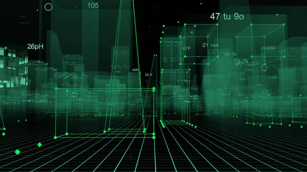 Rendering Abstrakter Technologischer Digitaler Städte Aus Daten Cyberspace Informationsspeicherung Informationsraum — Stockfoto