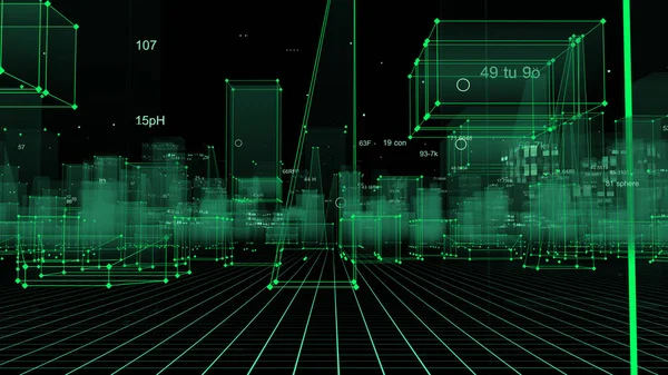 Rendering Abstrakter Technologischer Digitaler Städte Aus Daten Cyberspace Informationsspeicherung Informationsraum — Stockfoto