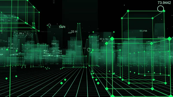 Renderowania Streszczenie Technologicznego Cyfrowej Miasto Danych Cyberprzestrzeni Przechowywania Informacji Miejsce — Zdjęcie stockowe
