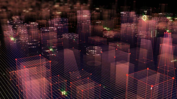 Redare Abstractă Orașului Digital Tehnologic Din Datele Din Spațiul Cibernetic — Fotografie, imagine de stoc
