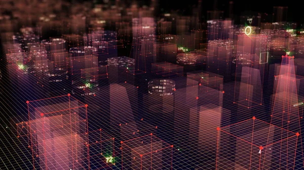 3D render soyut teknolojik dijital şehir siber veri, bilgi alan bilgi depolama
